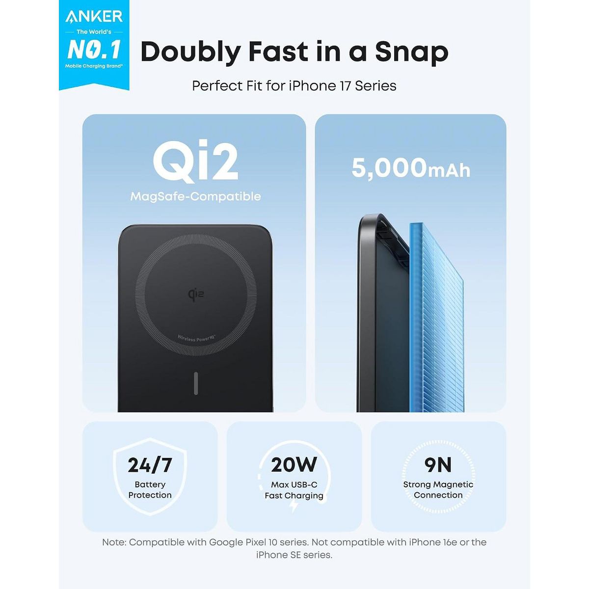 Refurbished Anker Nano Magnetic Power Bank, 5,000mAh Qi2-Certified 15W Portable Charger, Ultra-Slim 0.34in, MagSafe-Compatible for iPhone 17/16/15 - thumbnail 2
