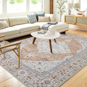 Vintage Distressed Area Rug for Living Room Traditional Medallion Stain Resistant Accent Rug - 1 of 4