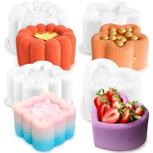 JDICTION 4-Piece Nonstick Silicone Cake Molds Set, Square Star Heart Flower Shapes for Baking Muffin, Cheesecake, Pudding, Chocolate and Jelly - 1 of 4