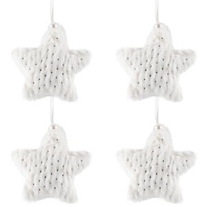 Northlight Faux Fur Plush Star Christmas Ornaments - 4.75" - White - Set of 4 - 1 of 4
