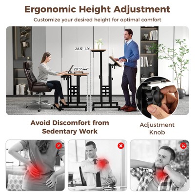 Walnut Adjustable Height Standing Desk with Drawer and Headphone Hook
