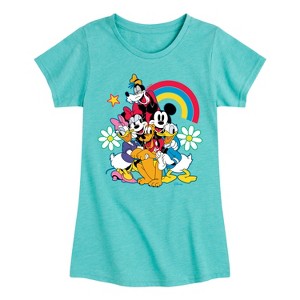 Girls' - Disney - Character Group Rainbow Flower Fitted Short Sleeve Graphic T-Shirt - 1 of 4