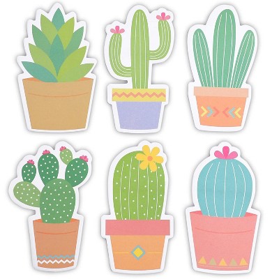 6-Pack Cactus Sticky Notes, Cute Self-stick Succulent Note Pads School Supplies (2.75 x 4.5 inches)