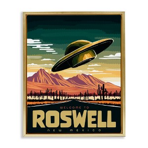 Stupell Industries Welcome Roswell New Mexico UFO Floating Frame Canvas Art, Gold, 25" x 31" - 1 of 4