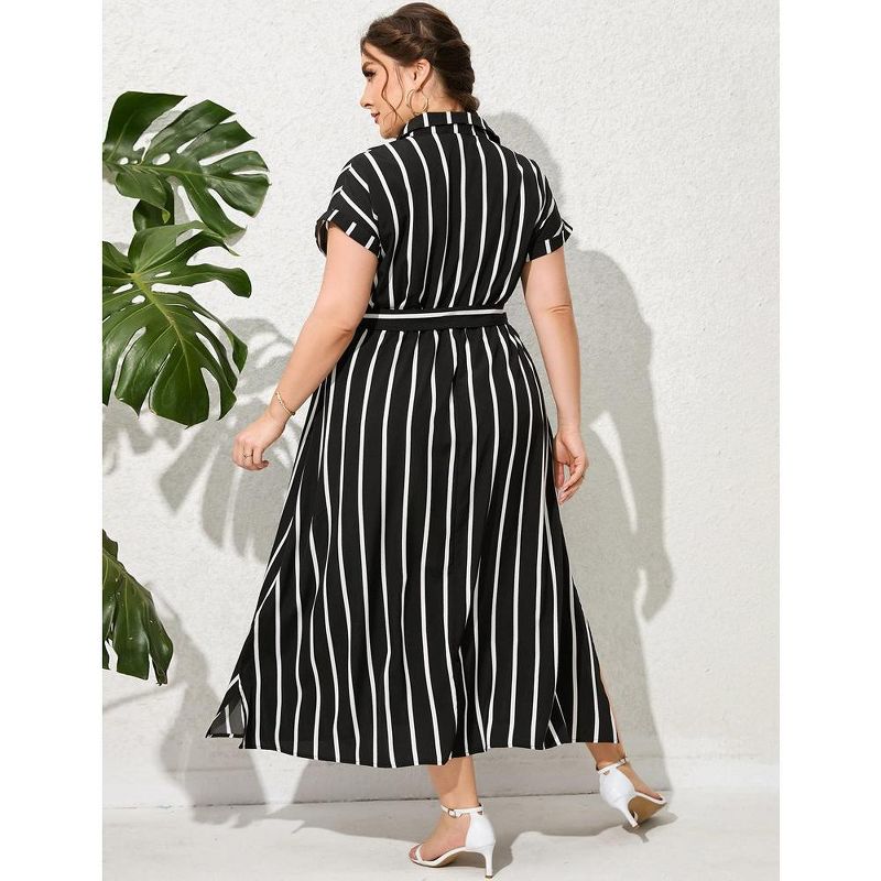 Plus Size Maxi Dresses for Women Summer Tie Belt Work Polo Dress Business Casual Button Down Dress, 5 of 6