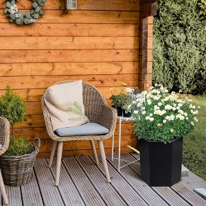 16 Inch Tall Planters Set of 2, Hexagonal Self Watering Pots with Water Level Monitor, Bottom Wheels and Drainage Hole - 1 of 4