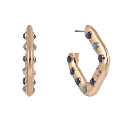 RACHEL Rachel Roy Gold Tone Square Post Hoop Earrings with Stone Inlay