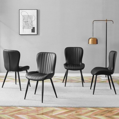 DOMETOUR Black Minimalist Ergonomic Dining Chair Set of 4 with Extended Curved Cushions for Comfortable, Modern Seating