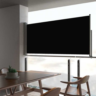 vidaXL Side Awning Black fabric, Grey steel frame