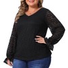 Agnes Orinda Women's Plus Size Lace Floral V Neck Sheer Long Sleeve Lined Dressy Casual Blouses - 2 of 4