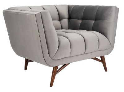 Contemporary Gray Velvet Wood Accent Chair with Tufted Design