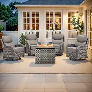 Gymojoy 5 Pieces Outdoor 6 Inch Sofa Swivel Chair with Fire Pit Table - 1 of 4