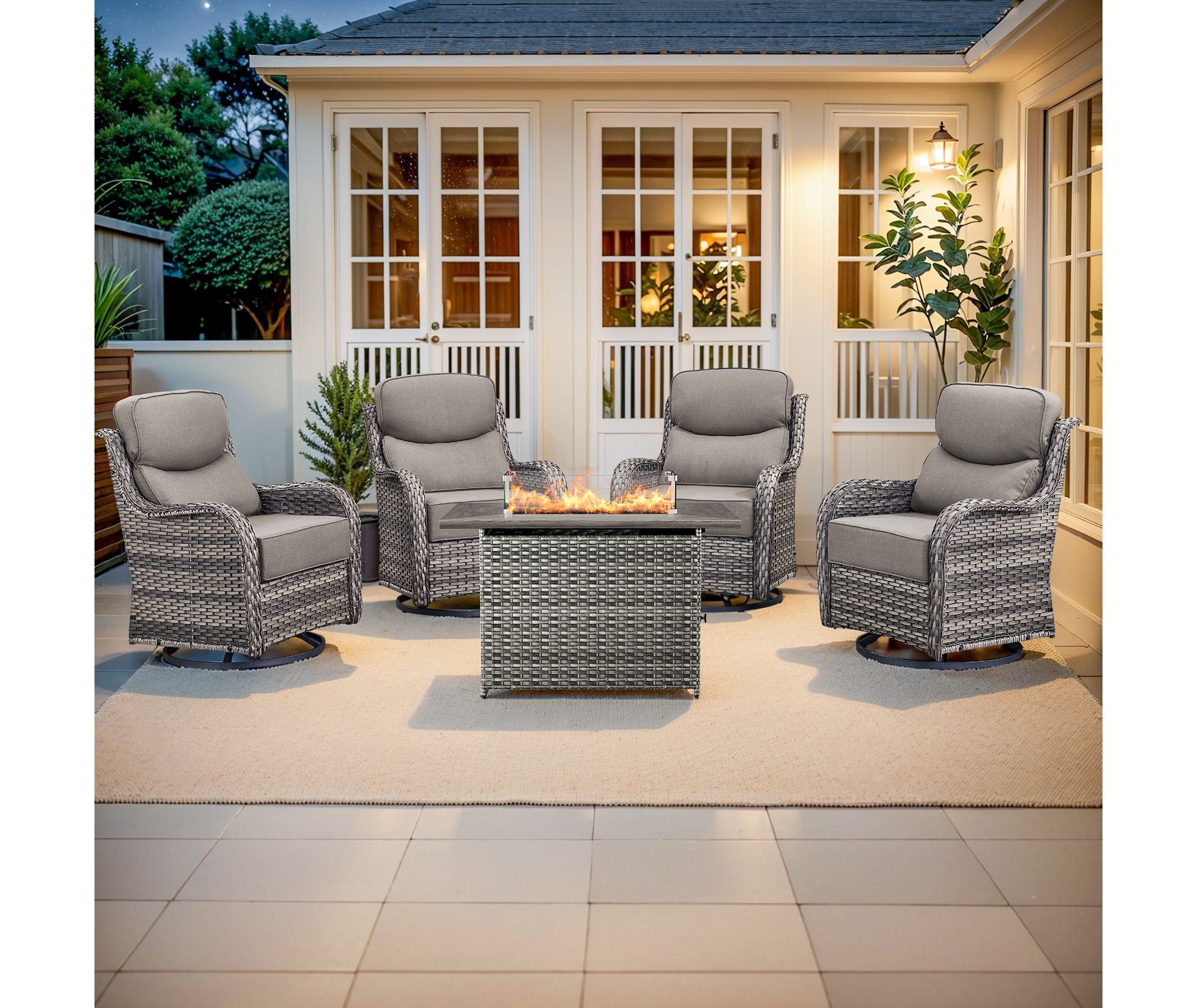 Gymojoy 5 Pieces Outdoor 6 Inch Sofa Swivel Chair with Fire Pit Table