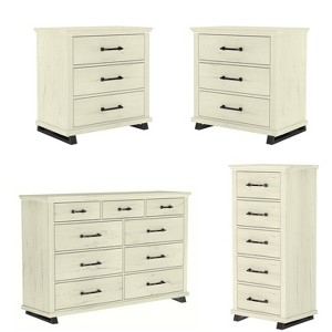 Festivo 4pc Contemporary Bedroom Chest and Dresser and Nightstand Set Saw Cut Off-White: Modern Design, MDF, Metal Base - 1 of 4