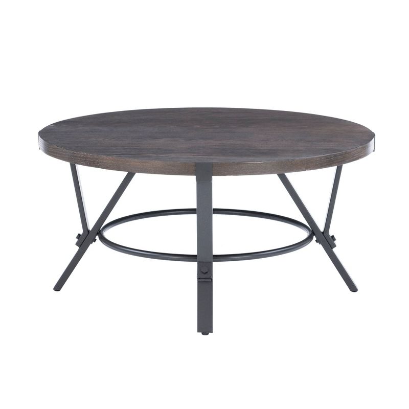 3pc Galway Wood Top and Charcoal Gray Metal Round Coffee and Side Table Set Charcoal Brown - Powell, 5 of 12