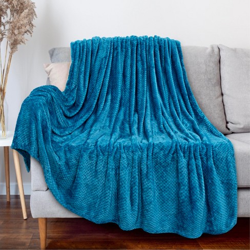 PAVILIA Soft Waffle Blanket Throw for Sofa Bed Lightweight Plush Warm Blanket for Couch Teal Blue Throw 50x60