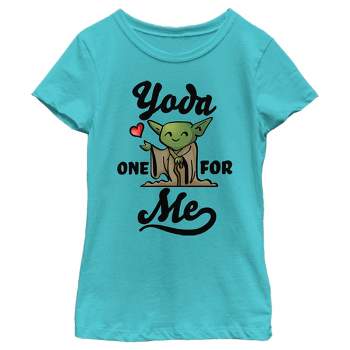 Girl's Star Wars Valentine's Day Yoda One for Me Cartoon T-Shirt