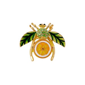 Anna-Kaci Elegant Crystal Rhinestone Fruit and Bee Brooch - Fashionable Gold Plated Fruit Insect Lapel Pins for Dresses and Accessories - 1 of 4