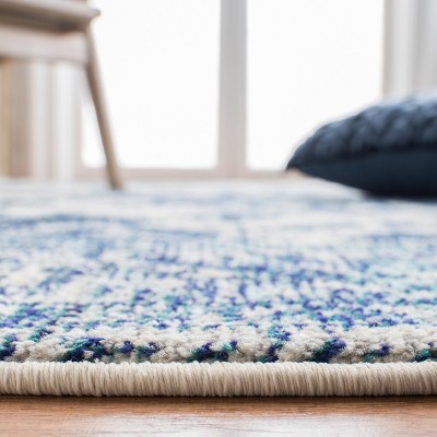 Ivory & Blue Medallion Square Synthetic Area Rug, 6'7"
