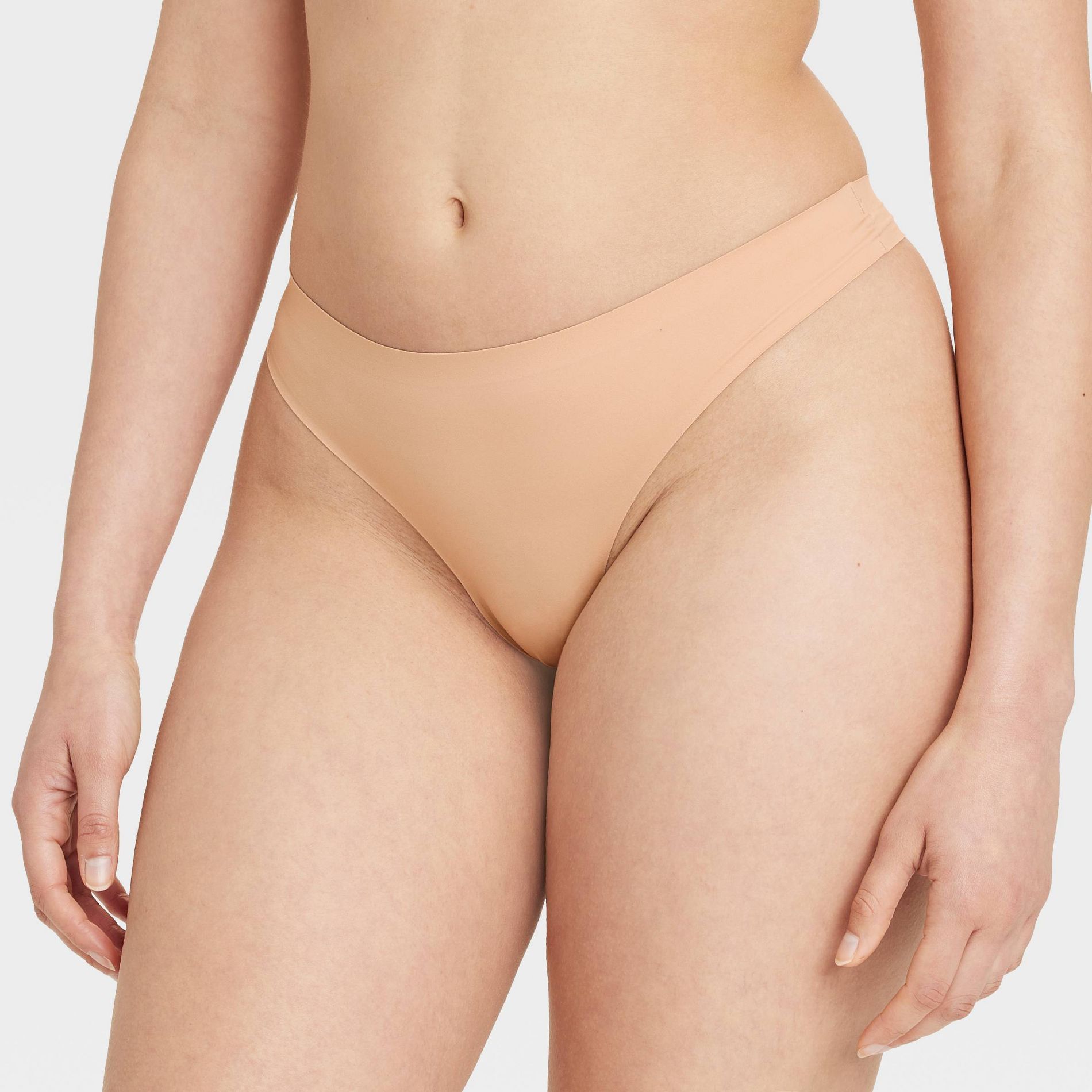 Women's Luxury Collection Brushed Micro No Show Thong Underwear - Auden™ Pearl Tan M: Midweight Knit Jersey