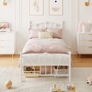 Homhougo Twin Size Bed Frame, Heart Shaped Metal Bed Frame with Headboard and Footboard, Sturdy Slat Support, No Box Spring Needed - 1 of 1