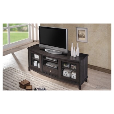 Walda 60'' Greyish Dark Brown Embossed Wood TV Stand with Cabinet