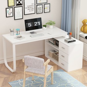 FUFU&GAGA Adjustable L Shaped Study Table Storage Drawers - 1 of 4