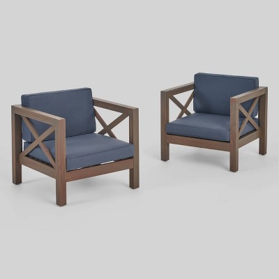 Brava 2pk Acacia Wood Club Chairs - Gray/Dark Gray - Christopher Knight Home