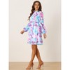 Allegra K Women's Smocked Ruffle Neck Long Sleeve Floral Chiffon Mini Dress - 3 of 4