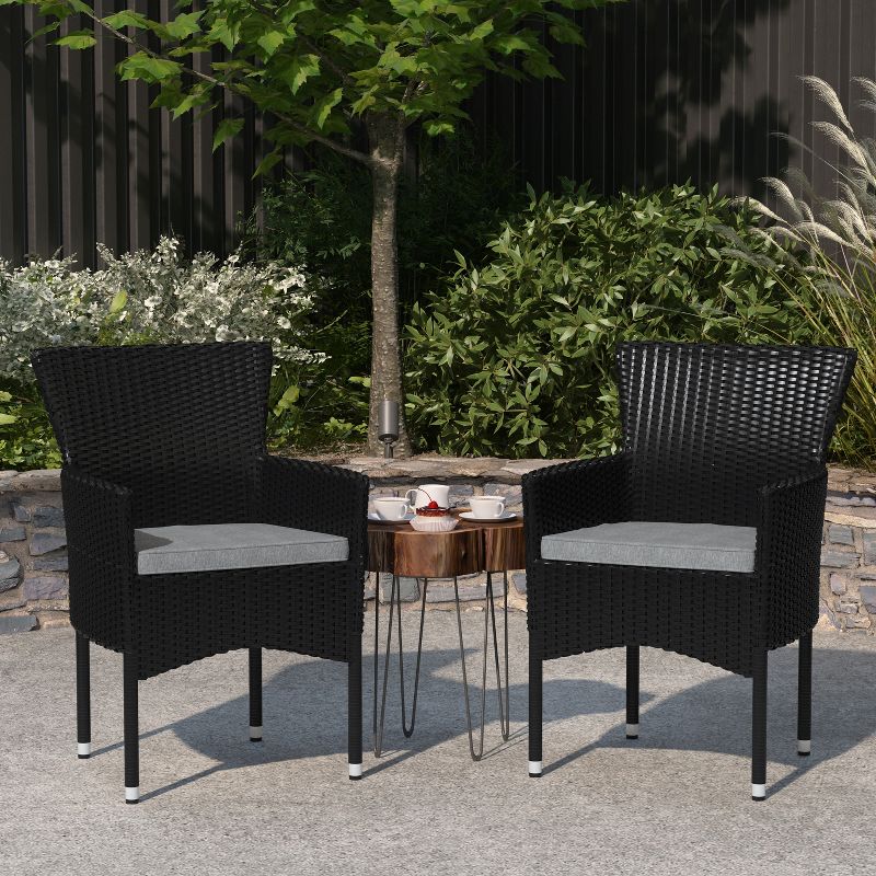 Merrick Lane Patio Chairs with Fade and Weather Resistant Wicker Wrapped Powder Coated Steel Frames & Cushions-Set of 2, 2 of 12