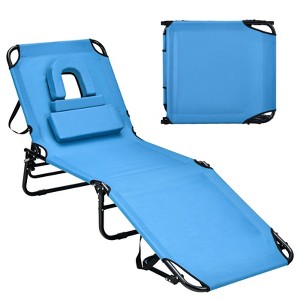 Gymax 1PC/2PCS Beach Chaise Lounge Chair Face Down Tanning Chair 5 Adjustable Positions Portable Sunbathing Recliner Blue & Green/Navy/Beige/Pink/Blue - 1 of 4