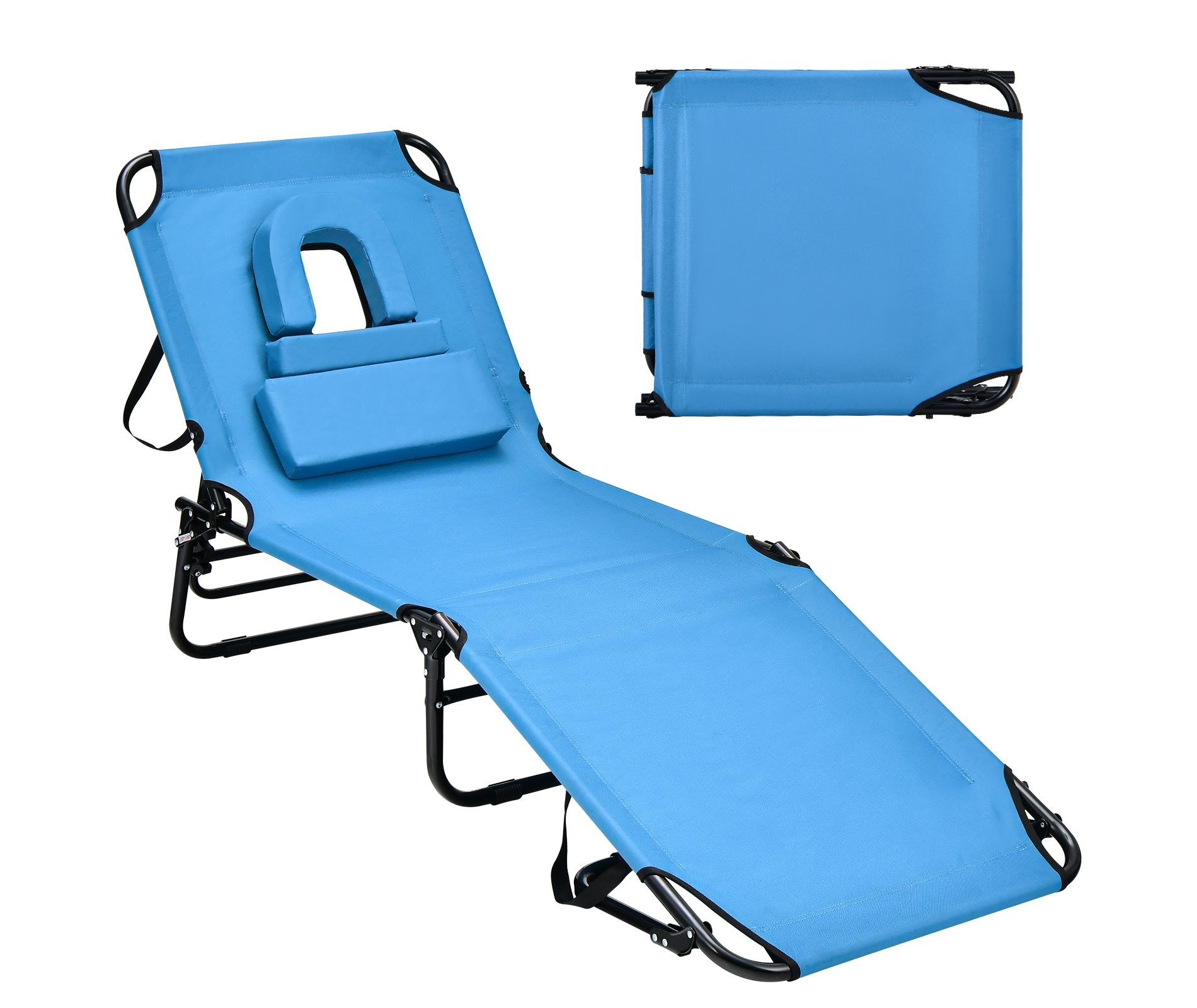 Gymax 1PCS Beach Chaise Lounge Chair Face Down Tanning Chair 5 Adjustable Positions Portable Sunbathing Recliner Blue