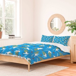 Deny Designs Full/Queen Marta Barragan Camarasa Peace Doves Blue Duvet Cover and Pillow Sham Blue - 1 of 4