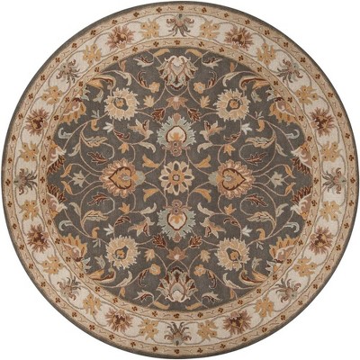 Mark & Day Paris 8' Round Tufted Indoor Area Rugs Khaki: Wool, Stain-Resistant, Handmade, Botanical Pattern, Traditional Style