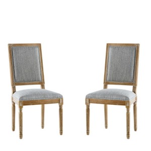 TiramisuBest [Set of 2] French Country Dining Chairs with Cane Back & Upholstered Seats, Fluted Legs, Rustic Blue Gray Finish - 1 of 4