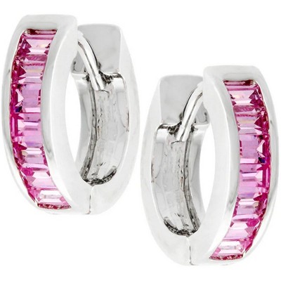 ShineHigh Pink Emerald-Cut Cubic Zirconia Circlet Hoop Earrings for Women – Rhodium-Plated Channel-Set Huggie Hoops with Contemporary Style