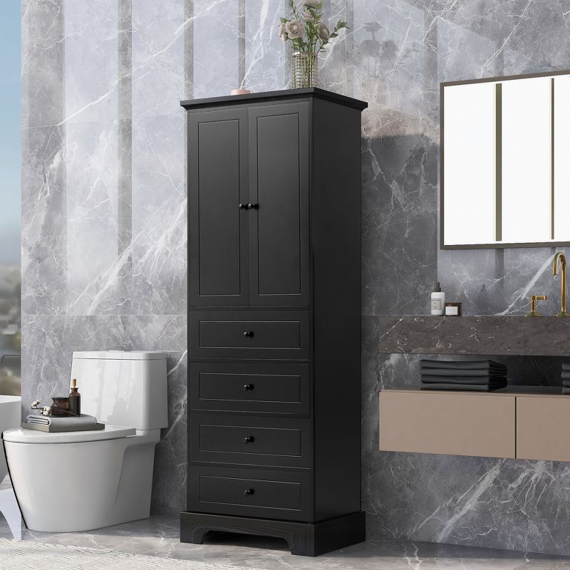 Bathroom Storage Cabinet With 2 Doors, Adjustable Shelves And 4 Drawers - ModernLuxe, 1 of 12