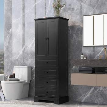 Bathroom Storage Cabinet With 2 Doors, Adjustable Shelves And 4 Drawers - ModernLuxe