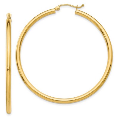 Black Bow Jewelry 2.5mm x 50mm 14k Yellow Gold Classic Round Hoop Earrings