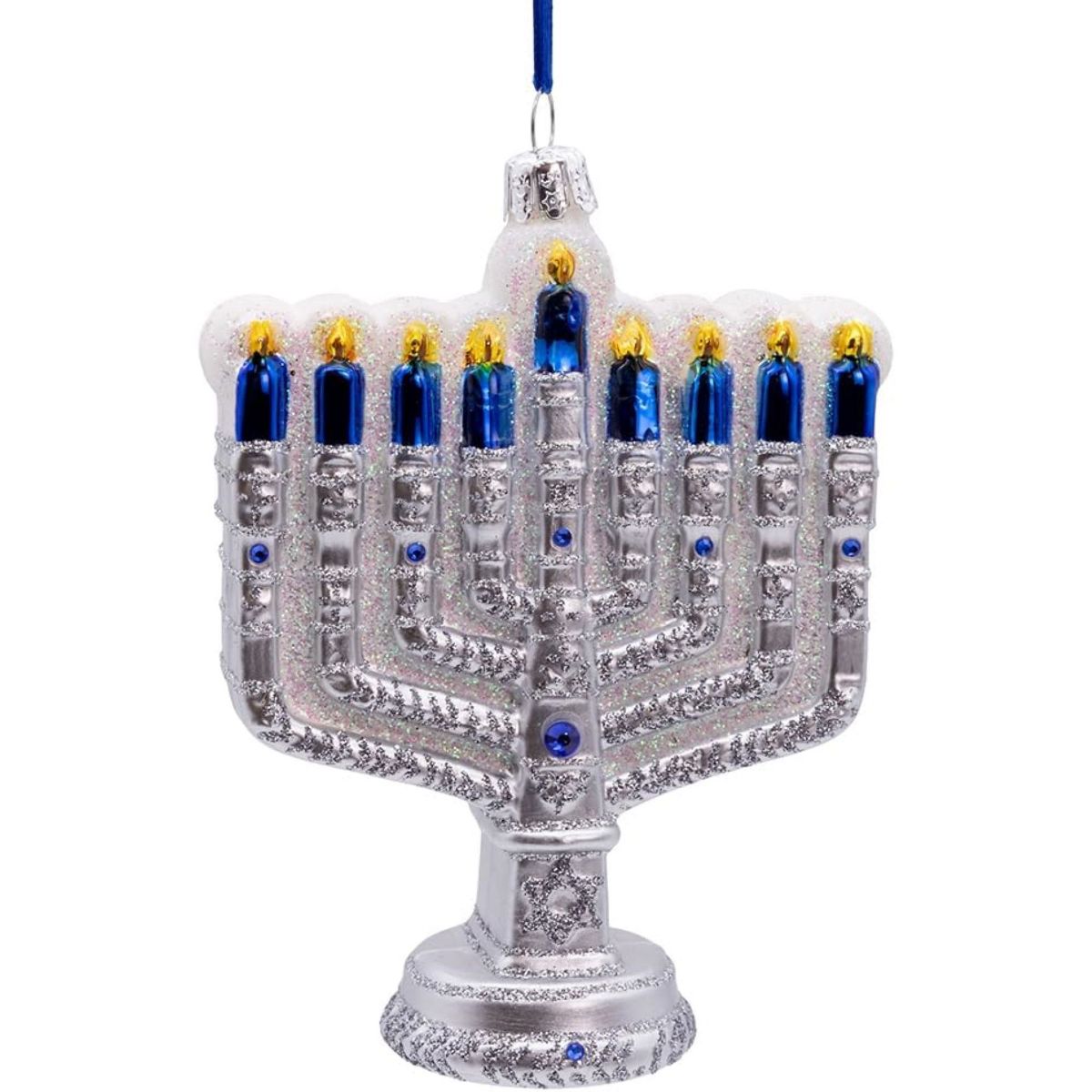 Kurt Adler Noble Gems Glass Ornament, New Hanukkah Menorah