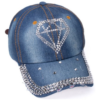 Women's Casual 100% Cotton Denim Baseball Bling Studs Cap