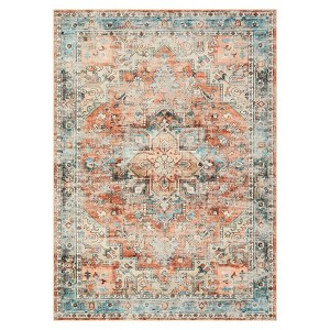 Washable Vintage Floral Living Room Bedroom Rugs, Distressed Print Large Carpet for Dining Room Office, Retro Accent Floor Cover - 1 of 4