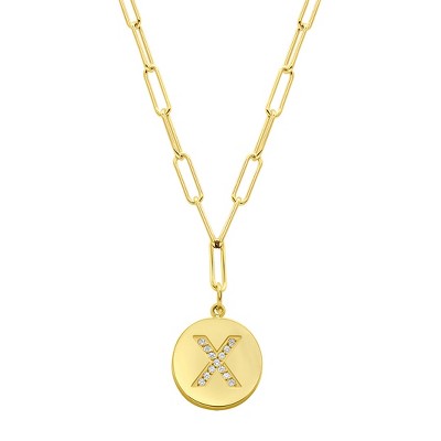 Adornia Tarnish Resistant 14k Gold Plated Pave Crystal Initial Disc Paperclip Necklace