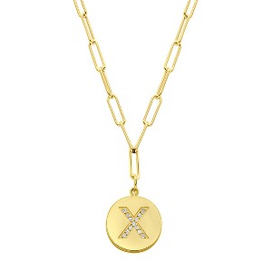 Adornia Tarnish Resistant 14k Gold Plated Pave Crystal Initial Disc Paperclip Necklace - 1 of 3