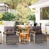 Outsunny 3 Pieces Patio Bistro Set Wooden with Cushions, PE Wicker Patio Furniture Outdoor for Porch, Backyard, Garden, Gray - 2 of 4