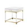 HomeRoots 24" White and Gold Wood Acrylic and Stainless Steel Square End Table With Drawer - 4 of 4