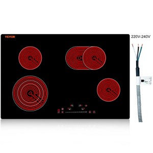VEVOR Built in Electric Stove Top, 30.3 x 20.5 inch 4 Burners, 240V Glass Radiant Cooktop with Sensor Touch Control, Timer & Child Lock Included - 1 of 4