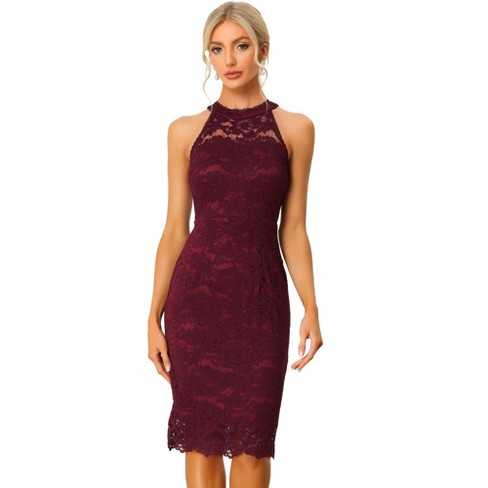 INSPIRE CHIC Women's Elegant Lace Halter Neck Sleeveless Bodycon Cocktail Sheath Dress - image 1 of 4