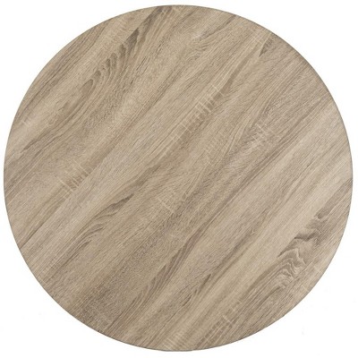 Light Oak and Black Round Wood Coffee Table
