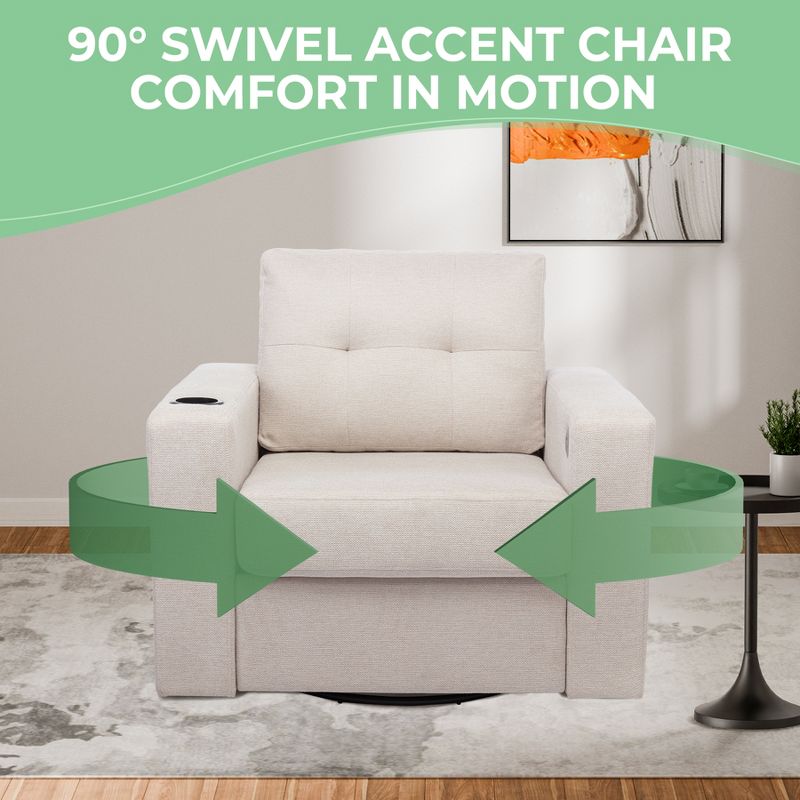38.6" Modern Accent 90 Degree Swivel Chair with Drink Holder, Soft Velvet Sofa Chair 4A - ModernLuxe, 2 of 10